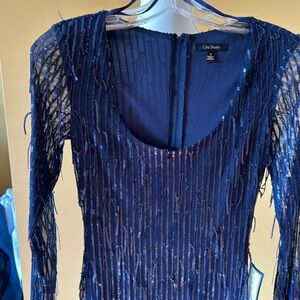 Beautiful new navy blue sequin dress for cocktail or black tie event.